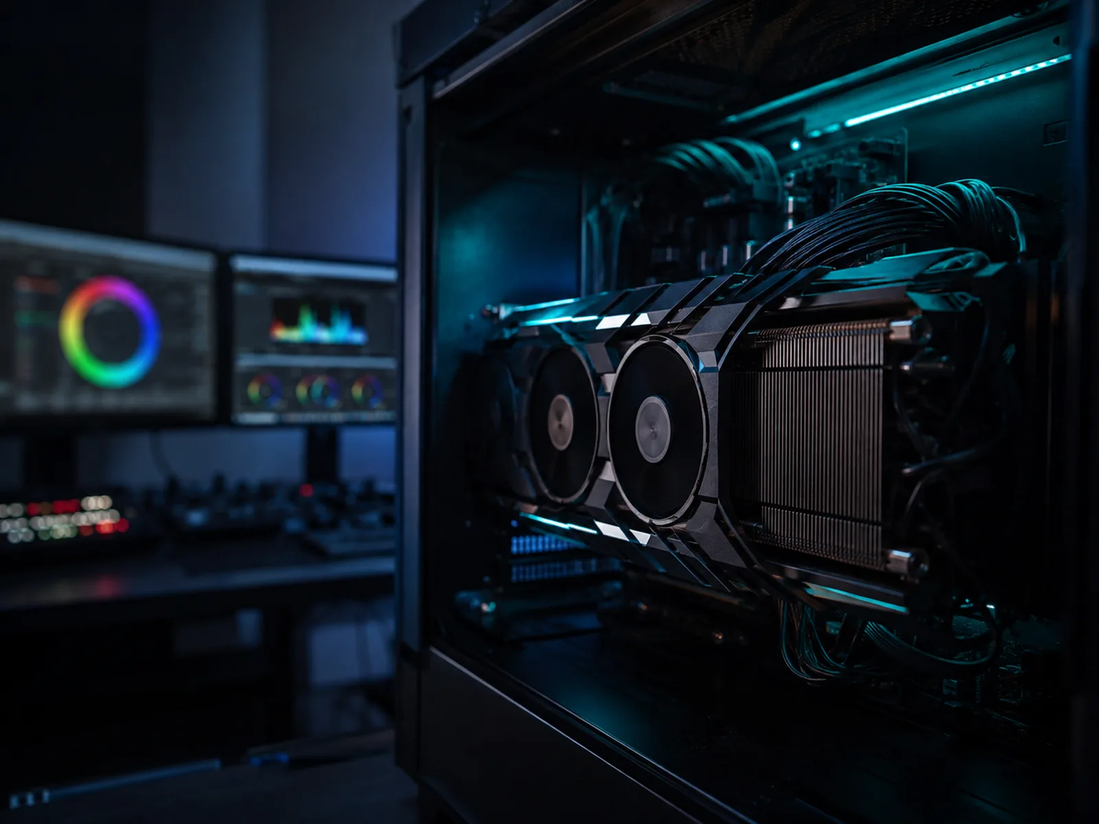 NVIDIA RTX 5090 Blackwell GPU installed in a studio workstation
