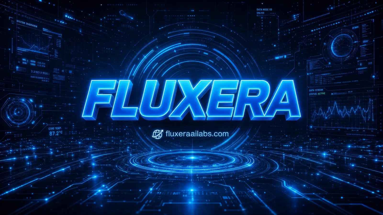 The Fluxera identity rendered inside a live data-visualisation environment