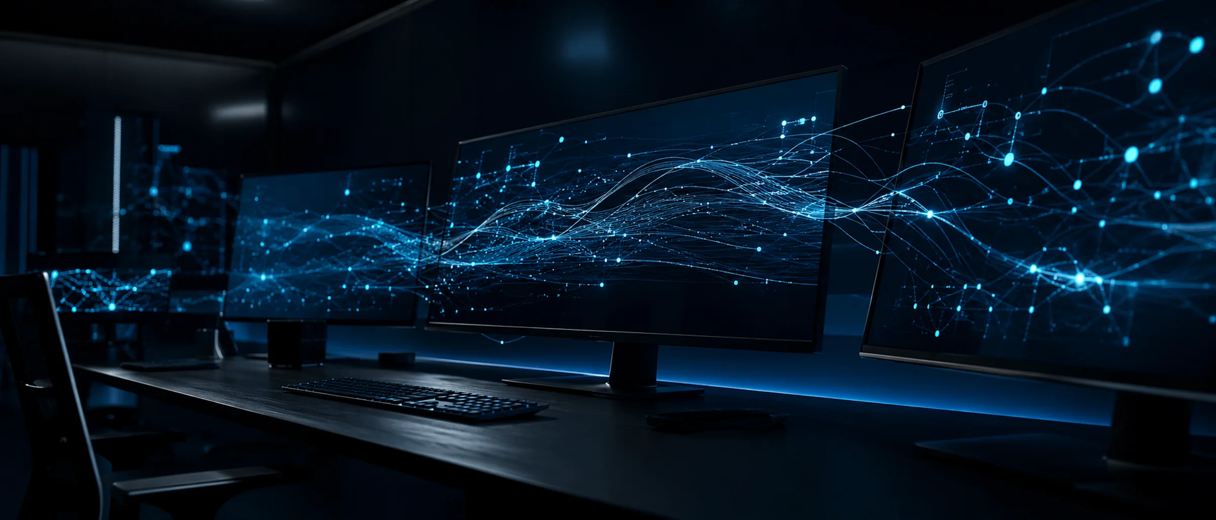 Automated workflows moving data between business systems in a dark operations room